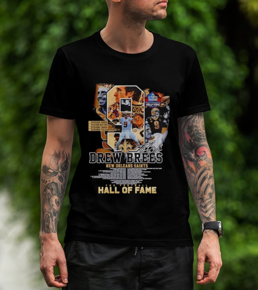 Drew Brees New Orleans Saints Hall Of Fame Passing Yards Touchdowns Memories T-Shirt