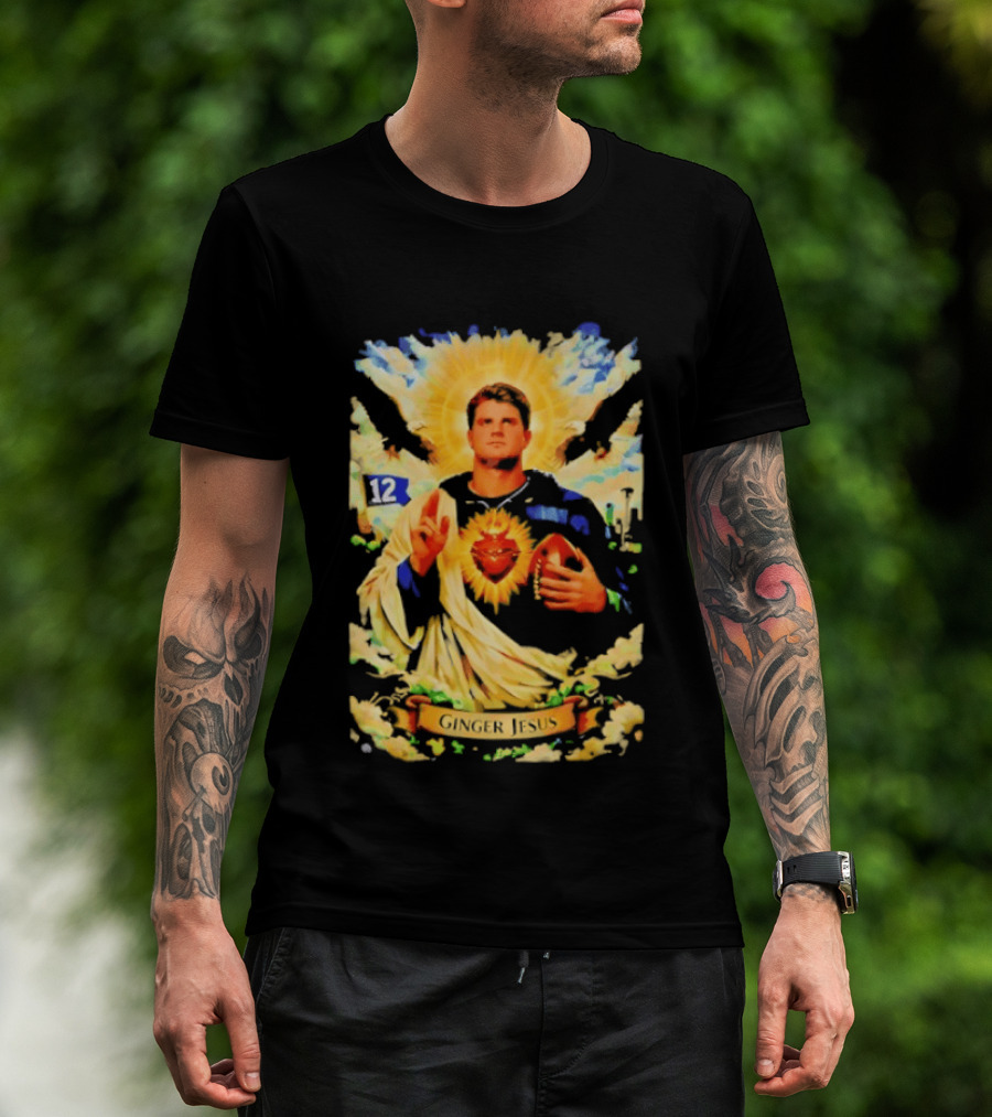 Ginger Jesus 12 Seattle Seahawks Football Halo Sacred Heart T-Shirt