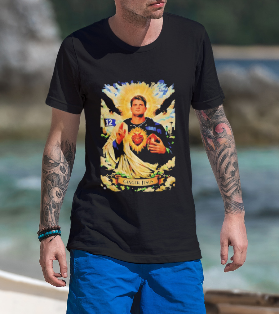 Ginger Jesus 12 Seattle Seahawks Football Halo Sacred Heart T-Shirt