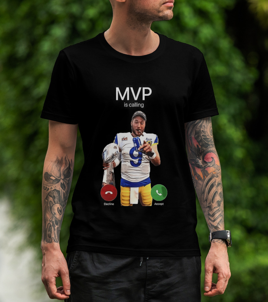 MVP Matthew Stafford Holding Trophy Los Angeles Football Celebration T-Shirt