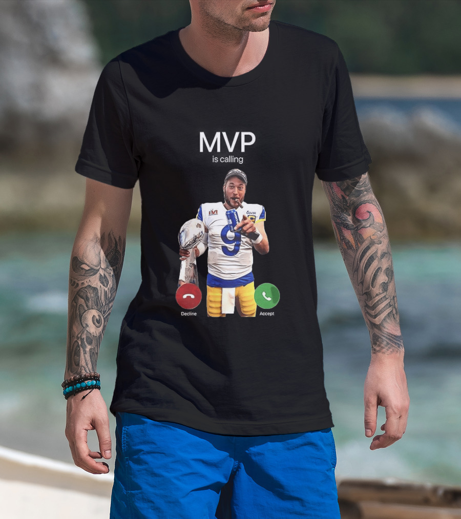 MVP Matthew Stafford Holding Trophy Los Angeles Football Celebration T-Shirt
