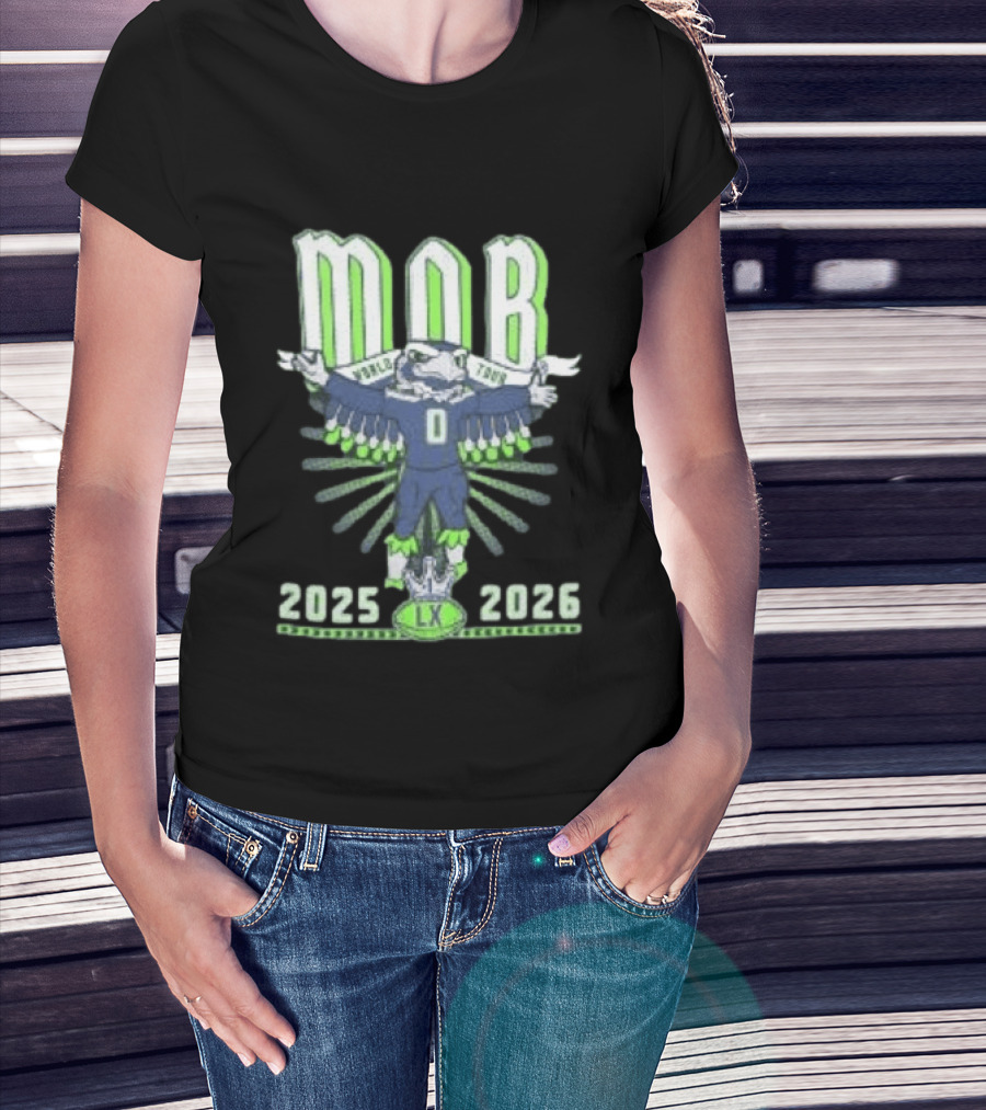 Seattle Seahawks MOB World Tour 2025 2026 Cartoon Bald Eagle Creature Olympic Washington LX T-Shirt