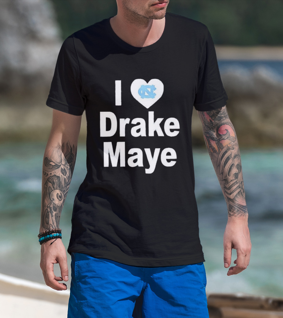 UNC Tar Heels I Love Drake Maye Heart T-Shirt