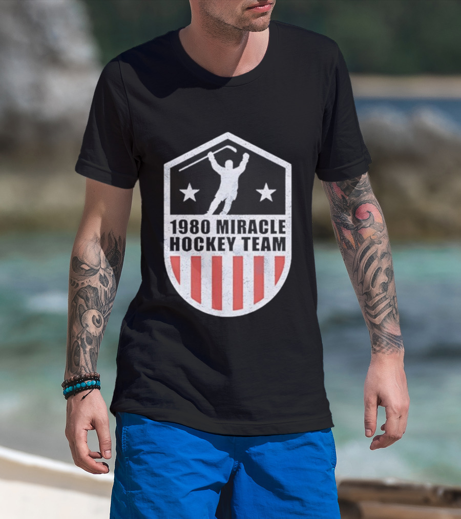 1980 Miracle Hockey Team Stars And Stripes Victory Celebration T-Shirt