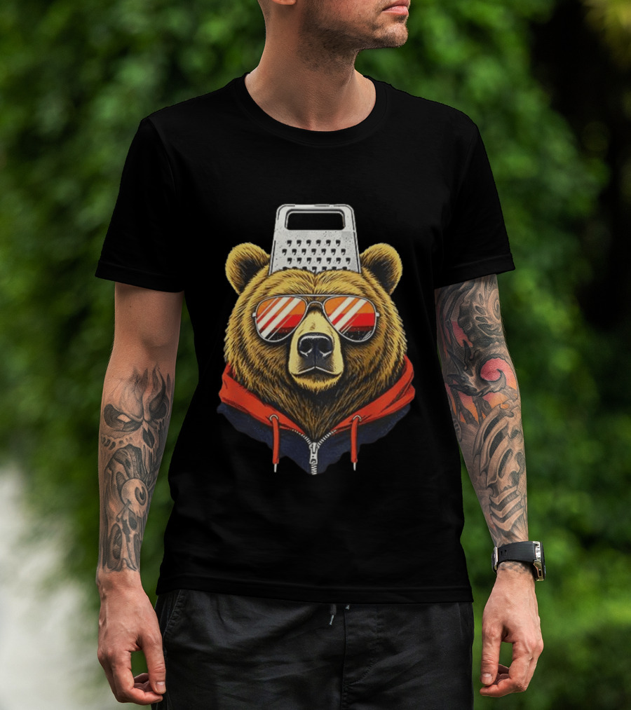 Chicago Bears Foam Cheese Grater Hat Bear With Sunglasses T-Shirt
