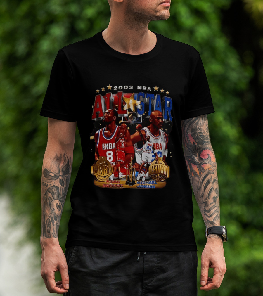 2003 NBA All Star Kobe Bryant Michael Jordan Western Eastern Conference Basketball T-Shirt
