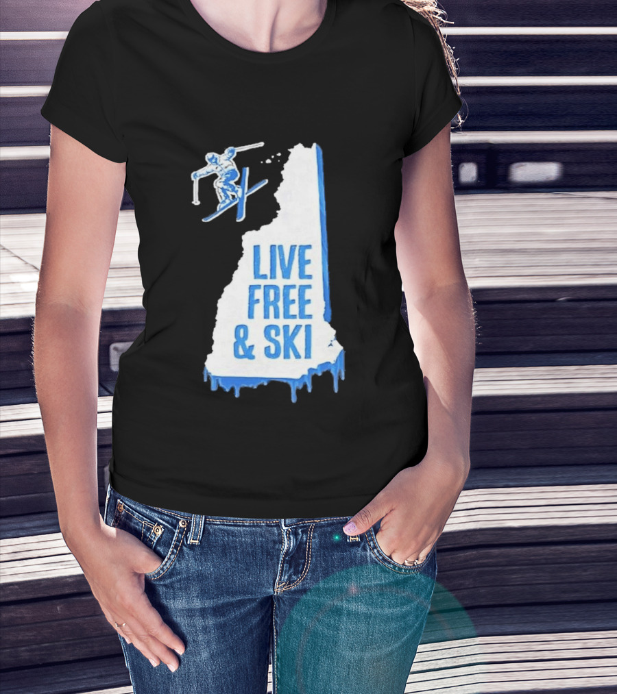 New Hampshire Live Free & Ski Winter Adventure Skiing T-Shirt