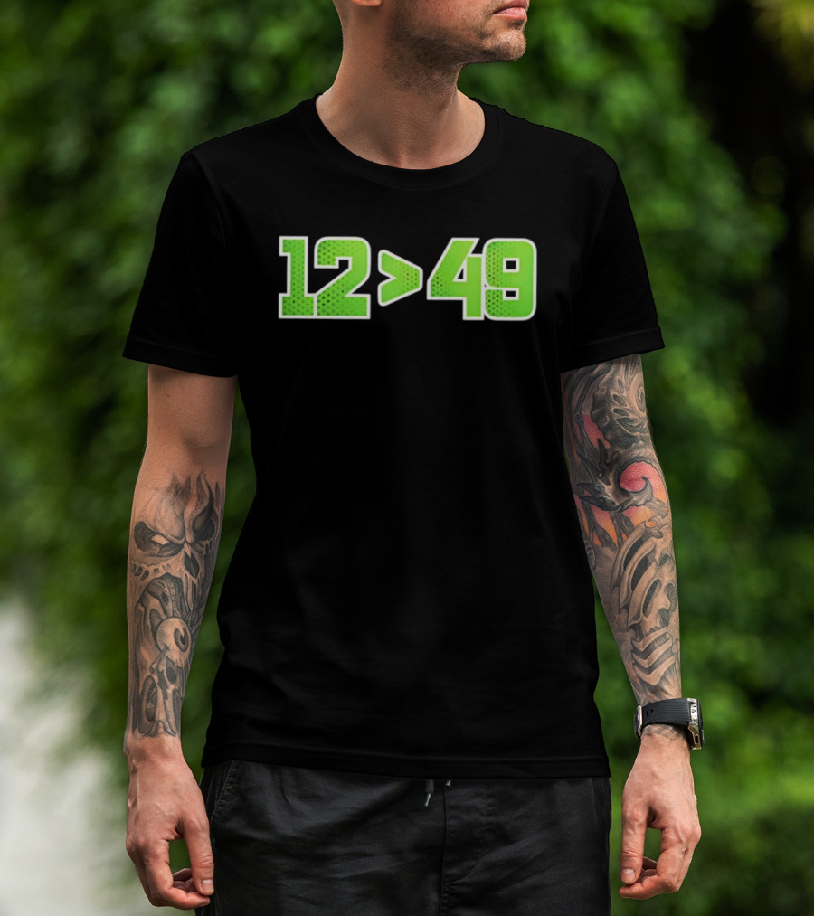 Seattle 12 Greater Than 49 Neon Green Football Fan Gear T-Shirt