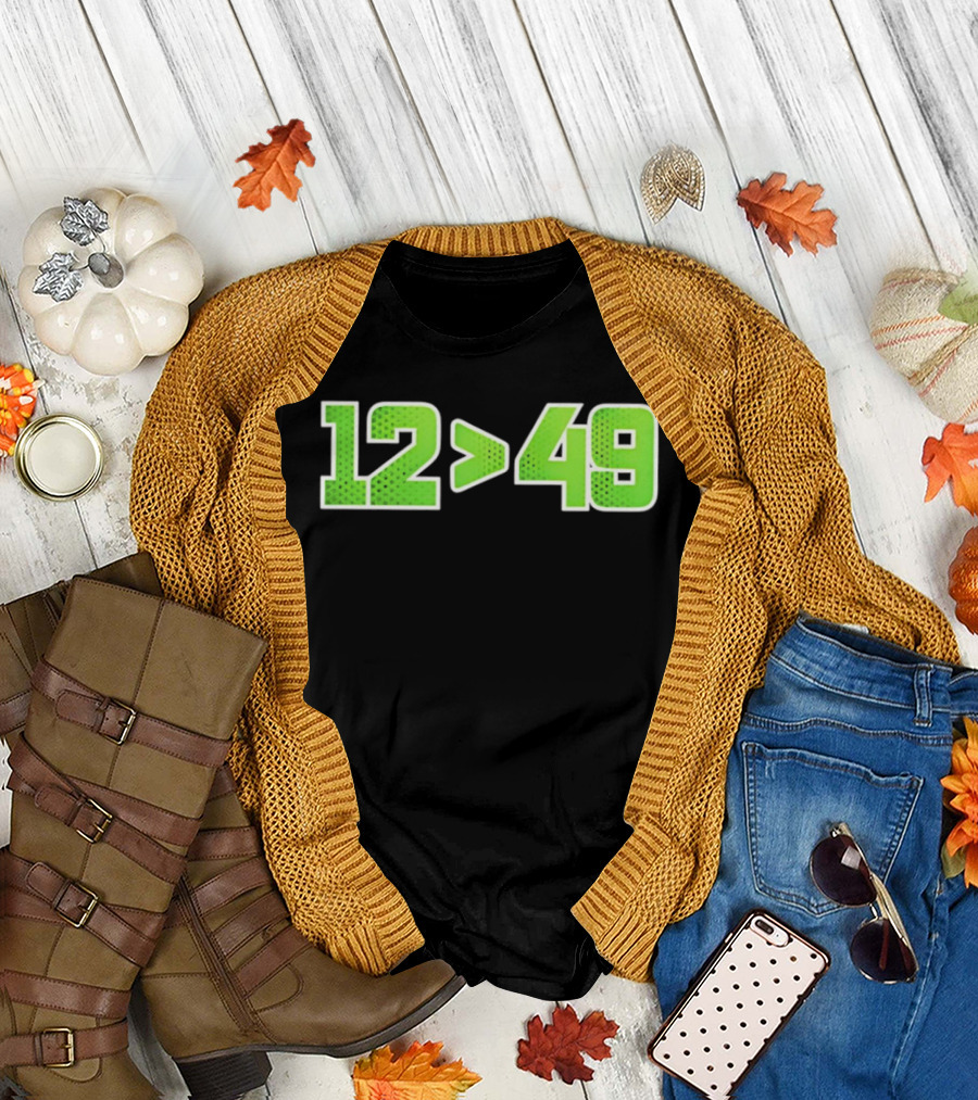 Seattle 12 Greater Than 49 Neon Green Football Fan Gear T-Shirt