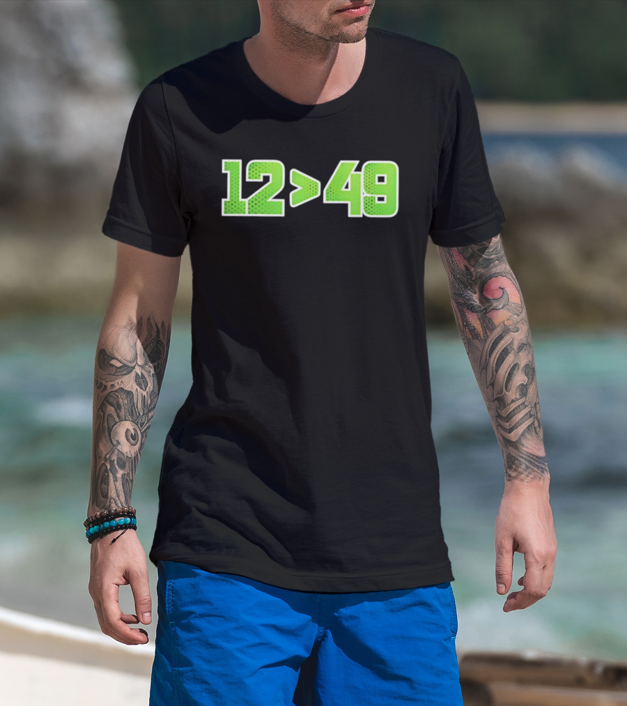 Seattle 12 Greater Than 49 Neon Green Football Fan Gear T-Shirt