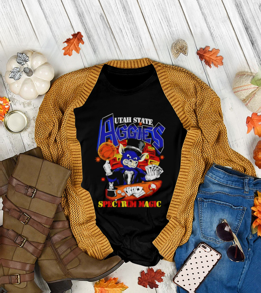Utah State Aggies Spectrum Magic Basketball Theme with Cards T-Shirt
