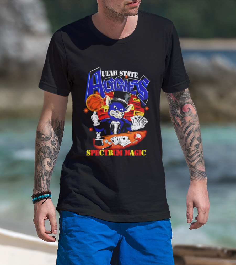 Utah State Aggies Spectrum Magic Basketball Theme With Cards T-Shirt