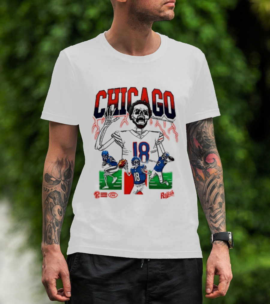 Chicago Football Skeleton Number 18 Claw Action T-Shirt