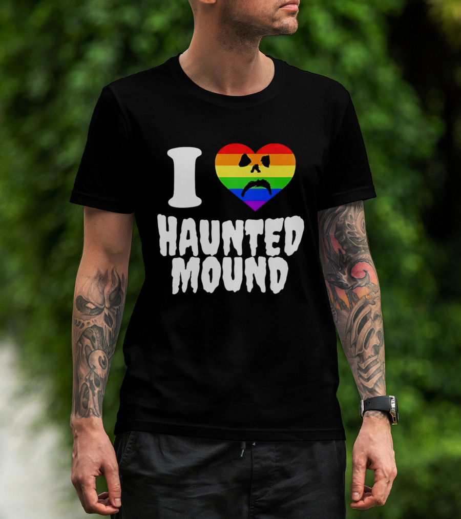 I Love Haunted Mound Rainbow Heart Face T-Shirt