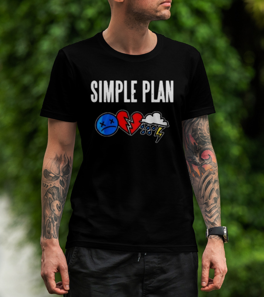 Simple Plan Tour 2026 Emojis Sad Face Broken Heart Storm Cloud T-Shirt
