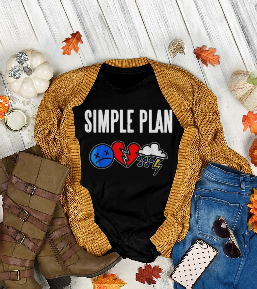 Simple Plan Tour 2026 Emojis Sad Face Broken Heart Storm Cloud T-Shirt