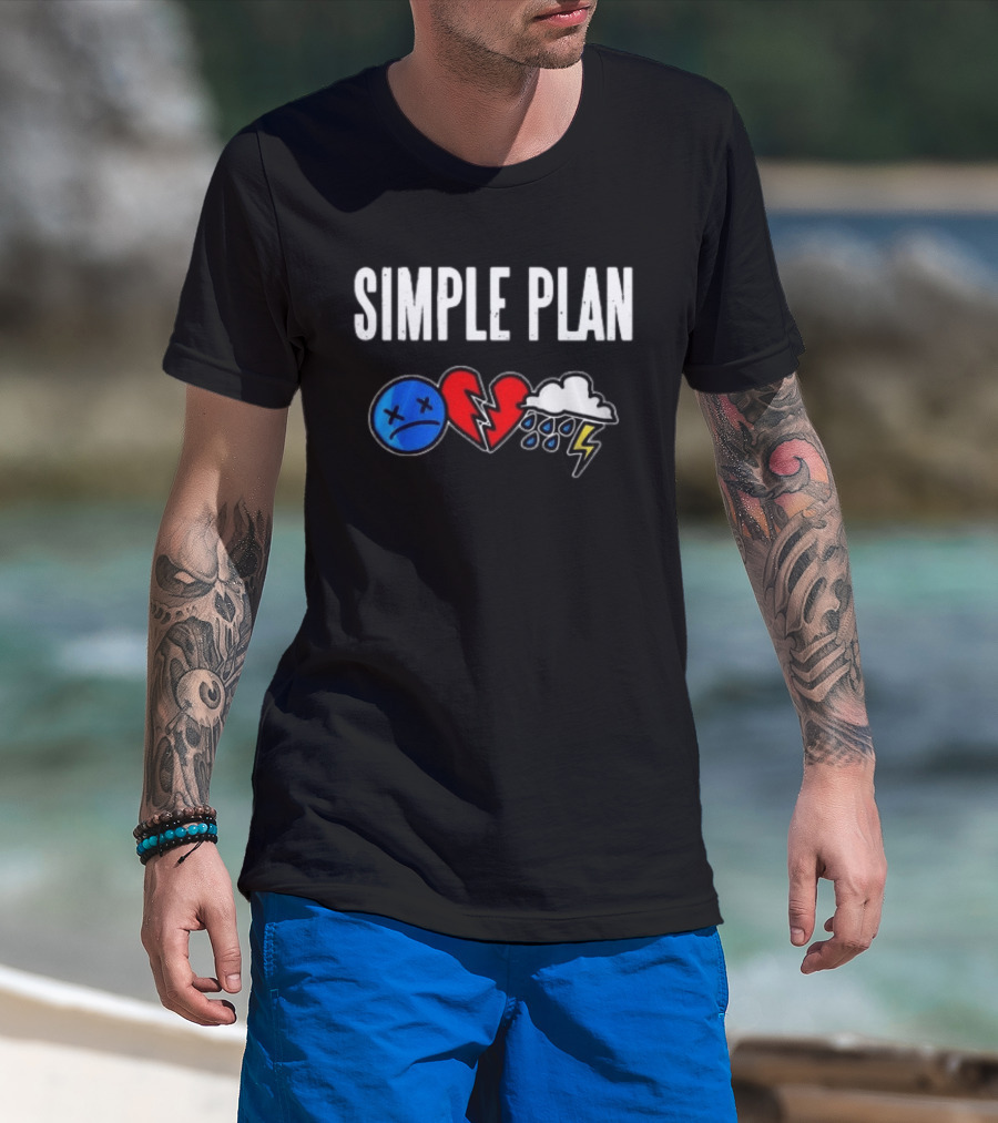 Simple Plan Tour 2026 Emojis Sad Face Broken Heart Storm Cloud T-Shirt