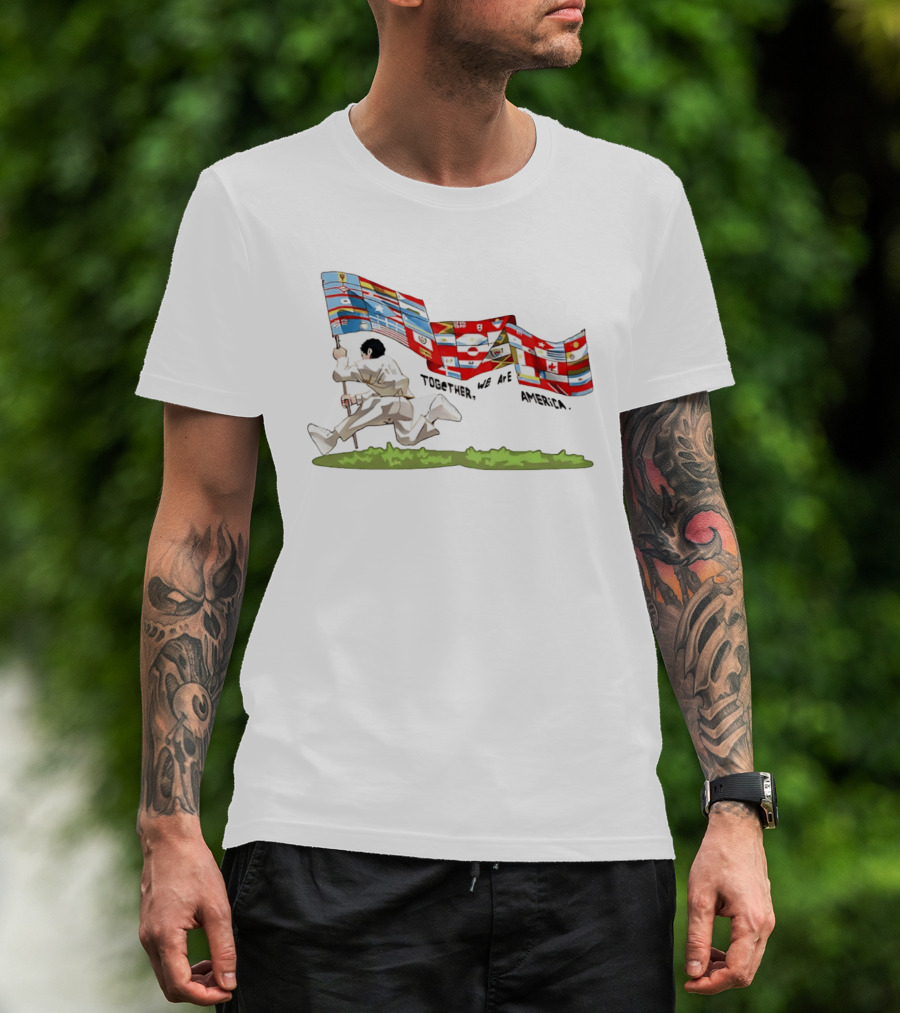 Bad Bunny Together We Are America The Only Thing More Powerful Than Hate Is Love Flags T-Shirt