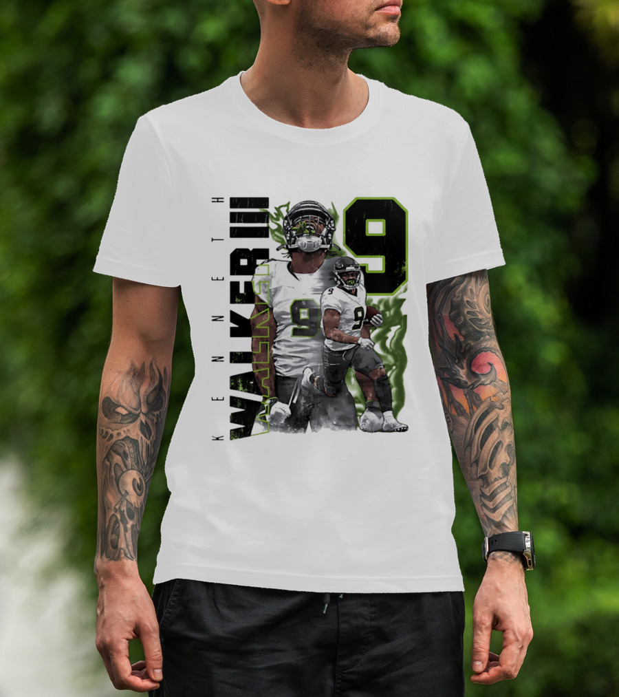 Kenneth Walker III Neon Aura Seattle Seahawks Number 9 T-Shirt