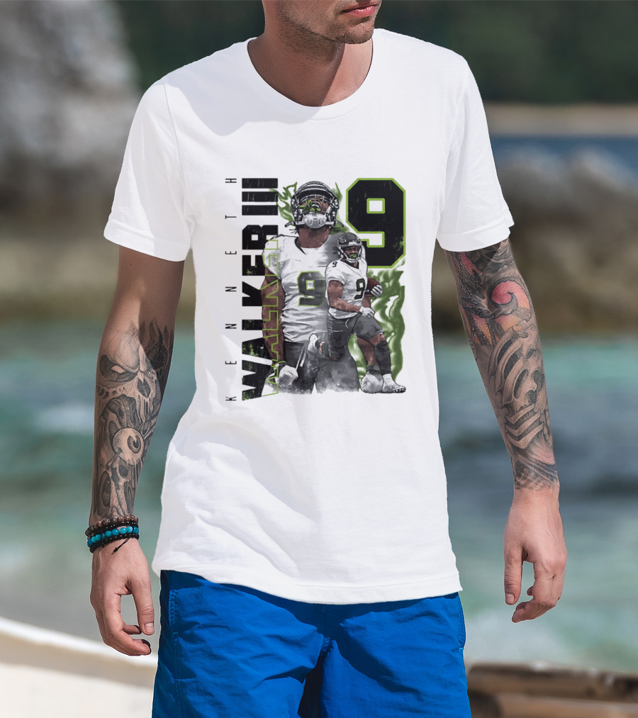 Kenneth Walker III Neon Aura Seattle Seahawks Number 9 T-Shirt
