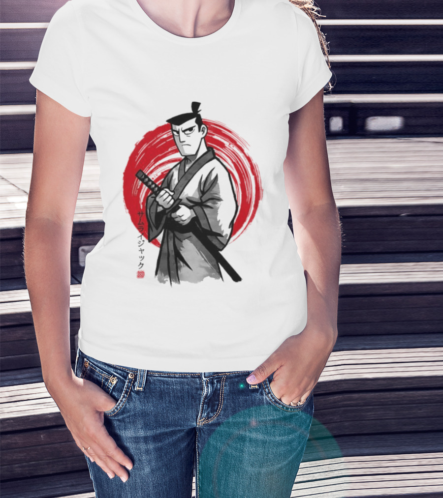 Samurai Jack Sumi E Art Red Circle Japanese Kanji T-Shirt
