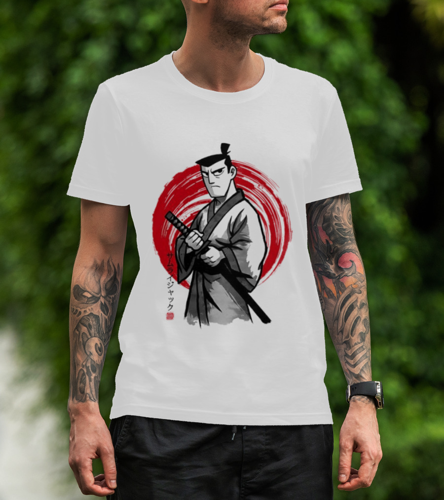 Samurai Jack Sumi E Art Red Circle Japanese Kanji T-Shirt