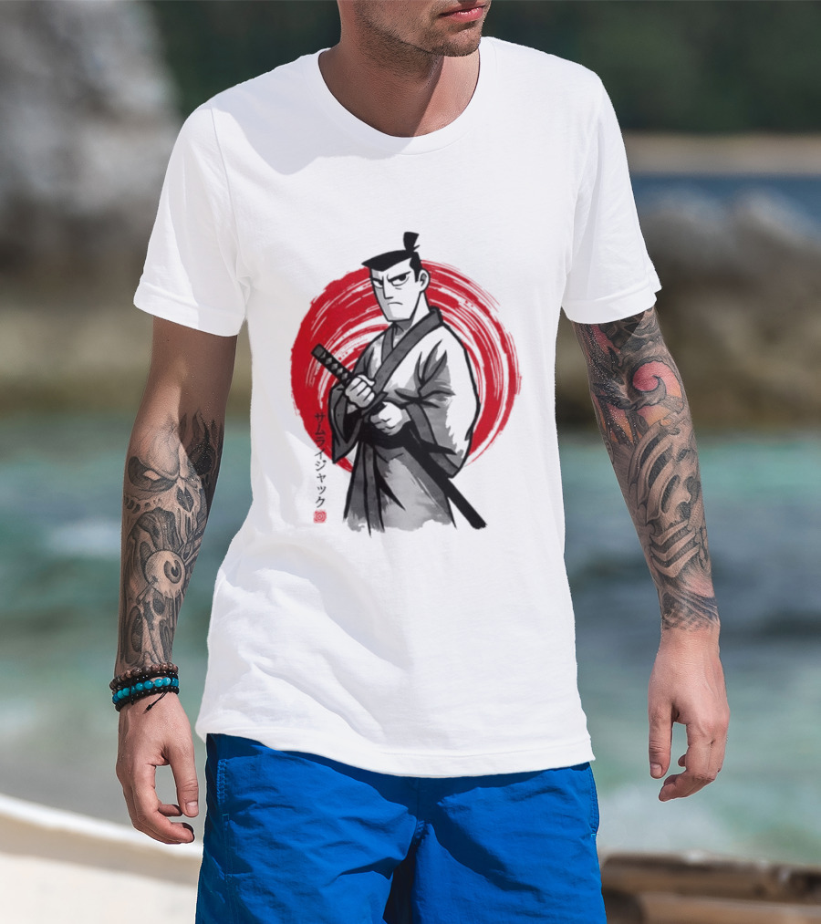 Samurai Jack Sumi E Art Red Circle Japanese Kanji T-Shirt