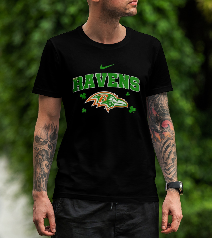 Ravens Irish Shamrock Nike Theme With Green And Orange T-Shirt