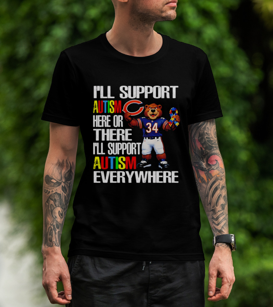 Chicago Bears Support Autism Awareness Everywhere Bear Mascot 34 T-Shirt
