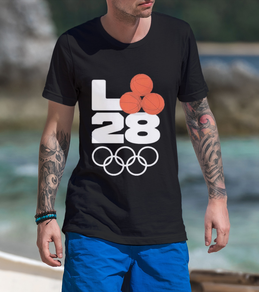 LA28 Basketball Olympic Rings NBA All Star Mitchell Ness Los Angeles T-Shirt