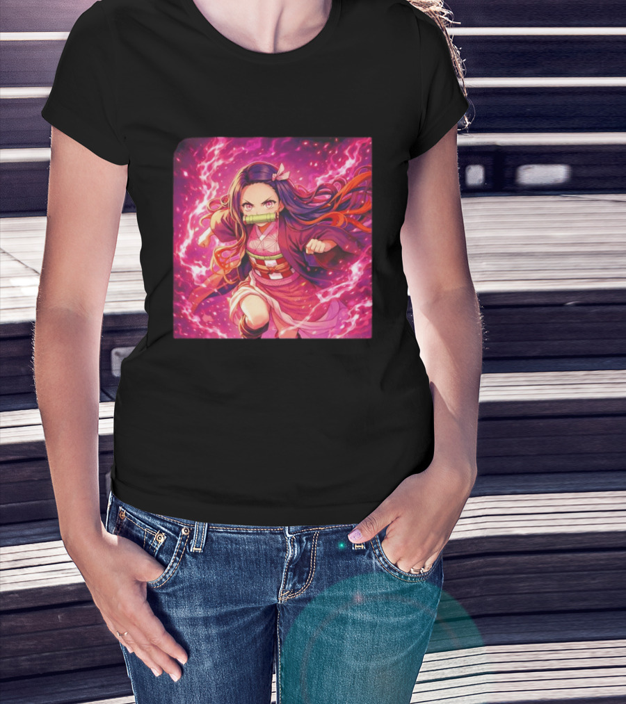 Nezuko Kamado Pink Demon Lightning Aura Magic T-Shirt