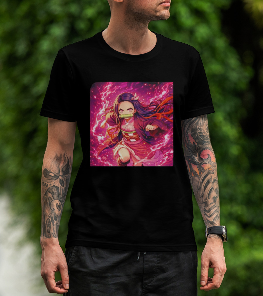 Nezuko Kamado Pink Demon Lightning Aura Magic T-Shirt