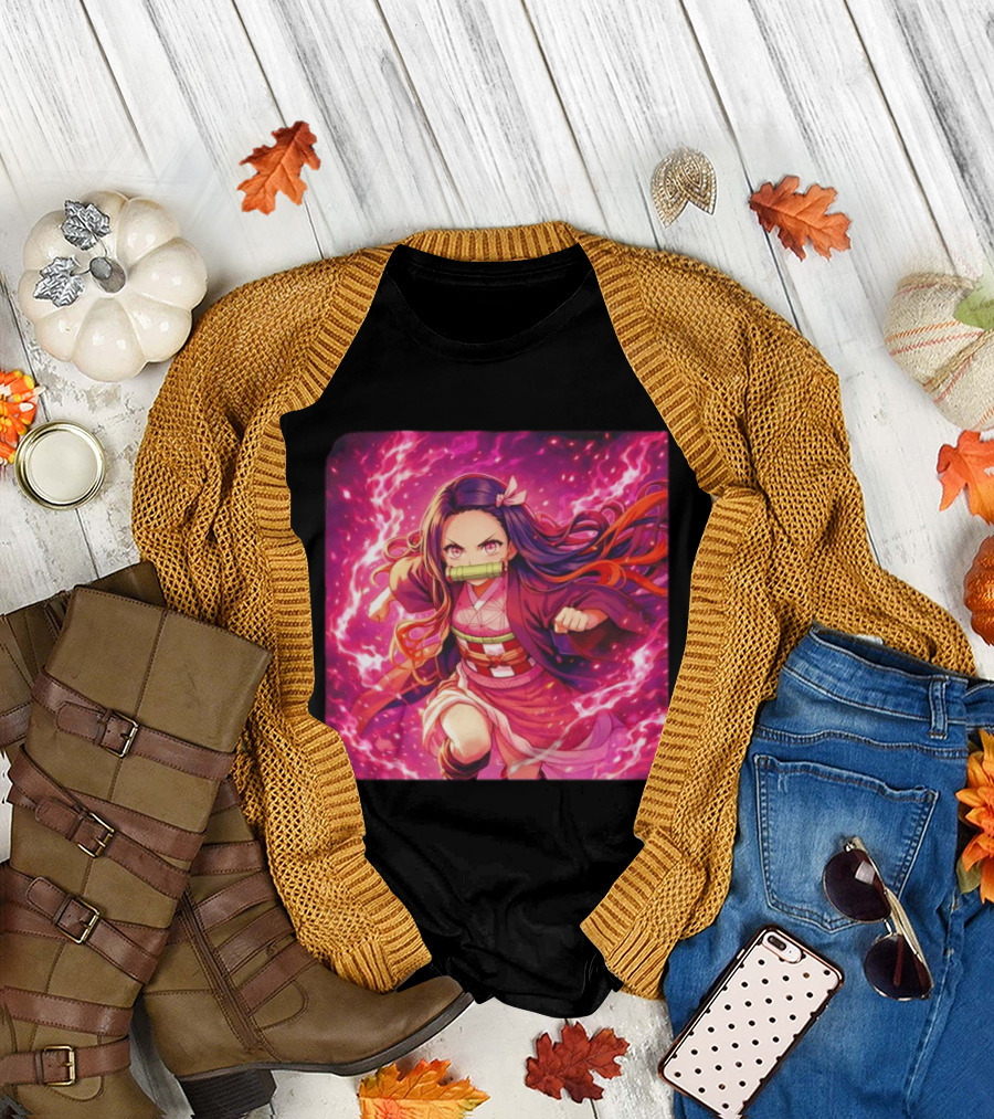 Nezuko Kamado Pink Demon Lightning Aura Magic T-Shirt