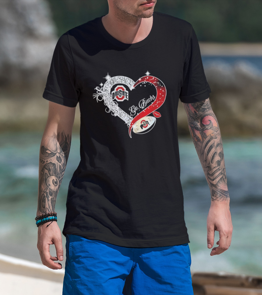 Ohio State Buckeyes Go Bucks Heart Shaped Iconic Red And White T-Shirt