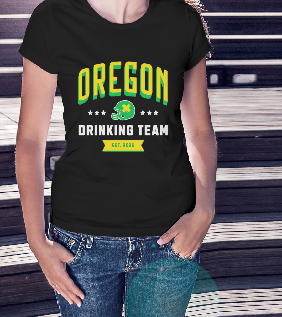 Oregon Drinking Team St. Patrick's Day 2026 Est. 2026 Helmet Clover Stars T-Shirt