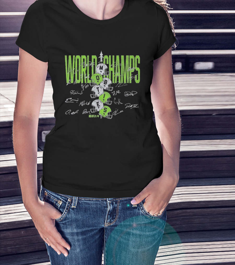 World Champs Seattle Football Helmet Stack Signatures T-Shirt
