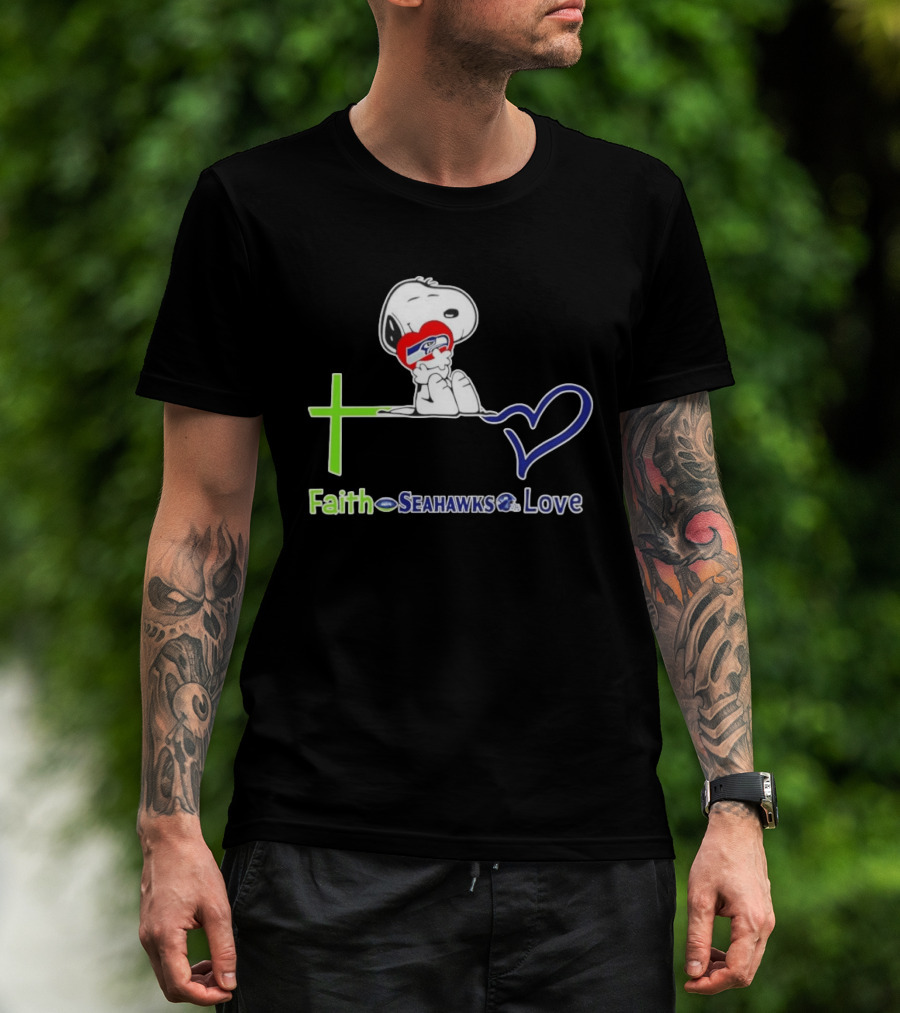 Faith Seahawks Love Snoopy Hugs Heart T-Shirt