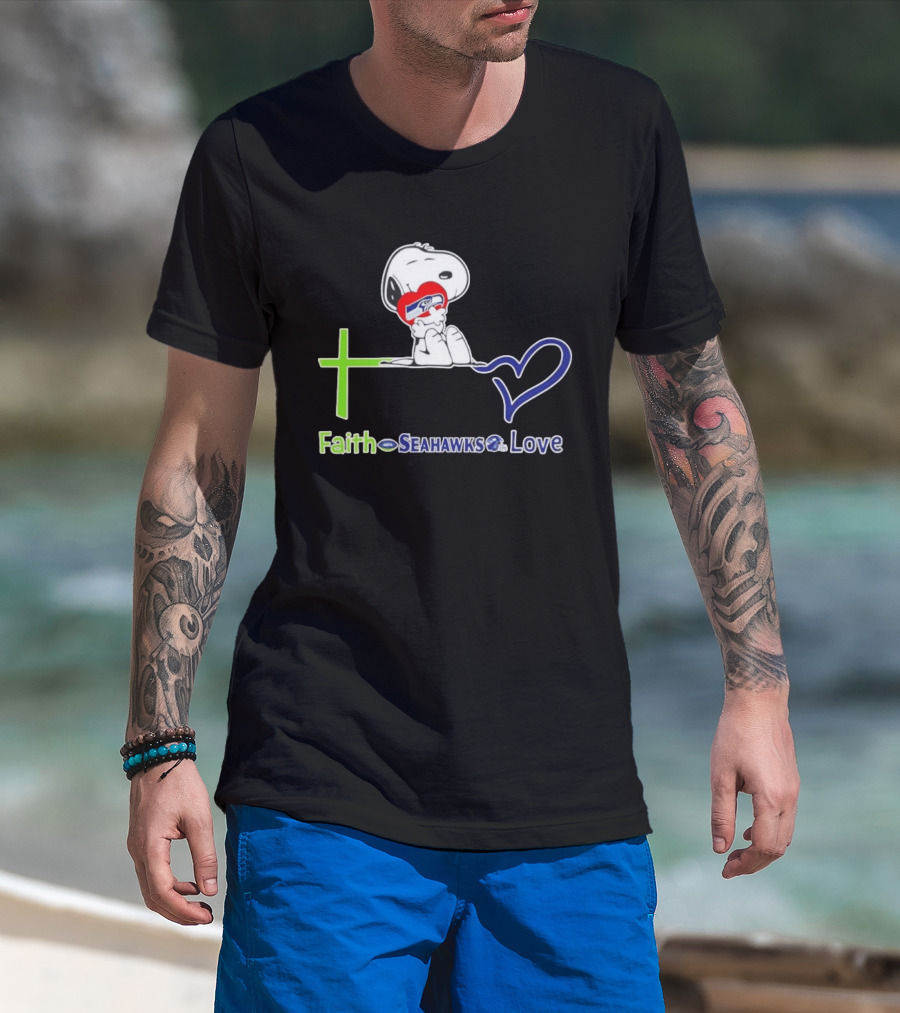 Faith Seahawks Love Snoopy Hugs Heart T-Shirt