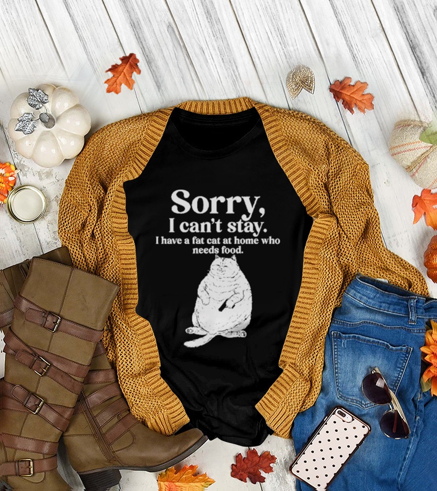 Sorry I Can't Stay I Have A Fat Cat At Home Who Needs Food Cat Lover Humor T-Shirt