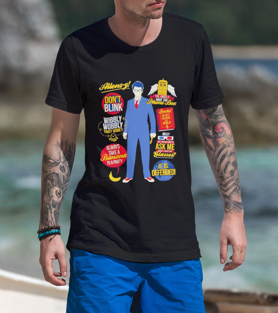 10th Doctor Quotes Wibbly Wobbly Timey Wimey Don't Blink TARDIS Banana T-Shirt
