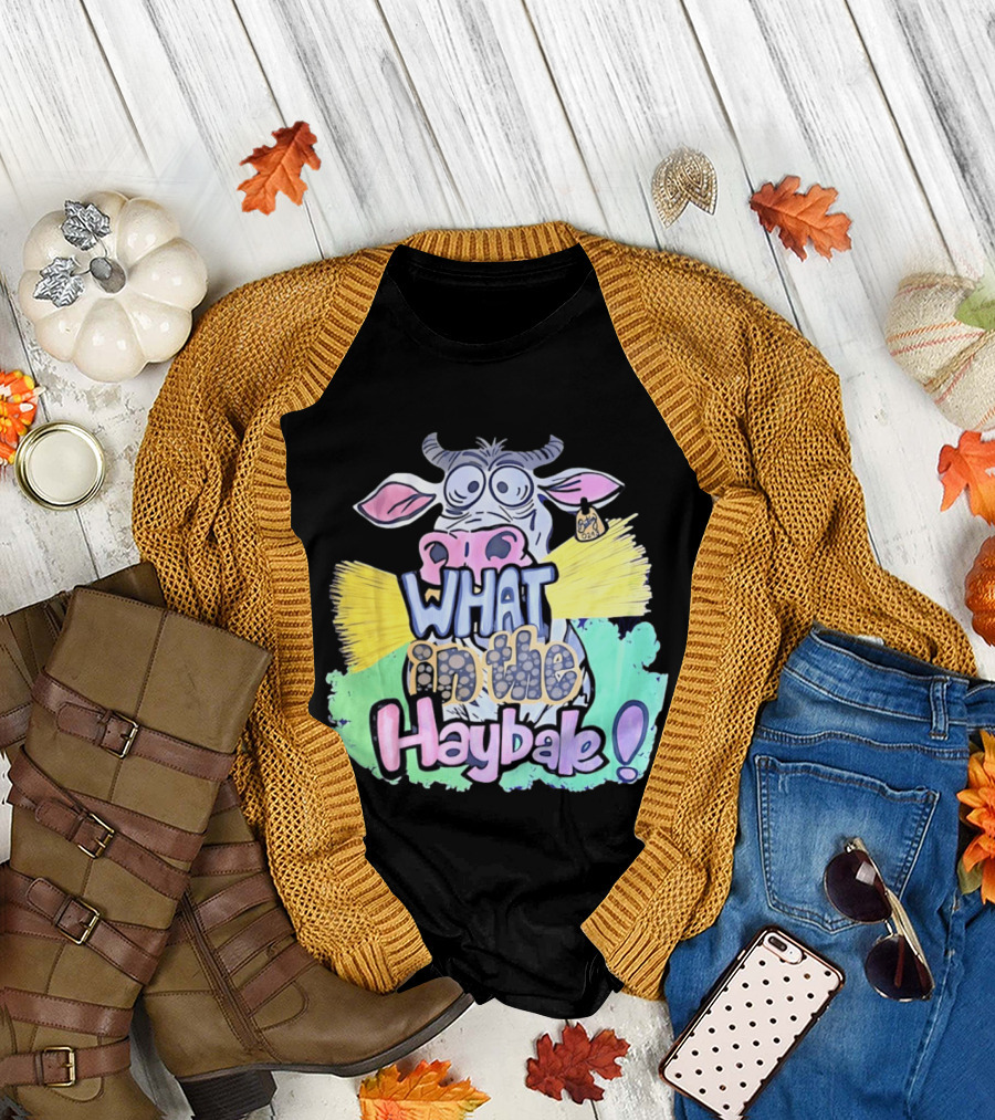 Funny Cow Cartoon What in the Haybale Expression T-Shirt