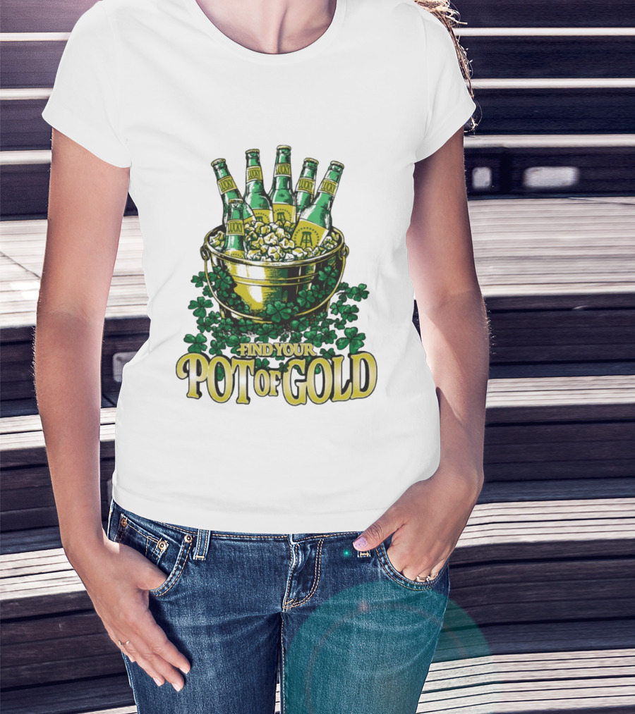 Find Your Pot Of Gold Lucky Beer Clover Treasure T-Shirt