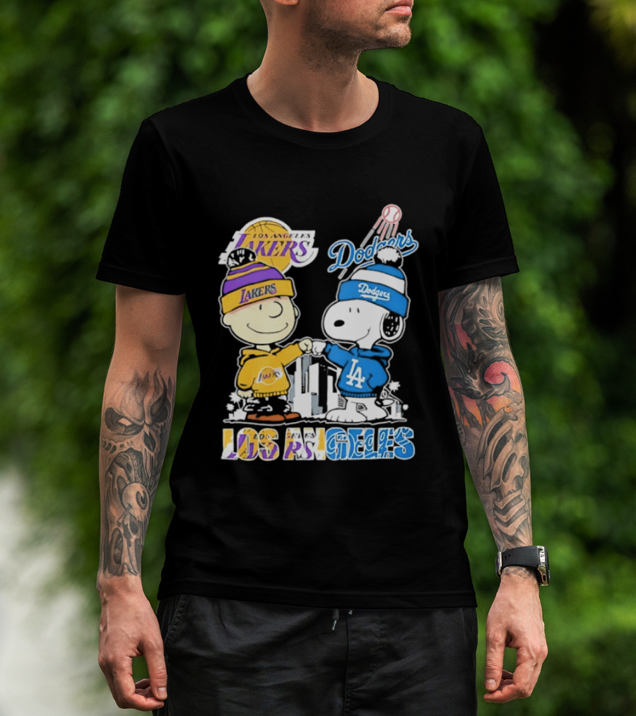 Snoopy Charlie Brown Los Angeles Lakers Dodgers Friendship Team Spirit T-Shirt