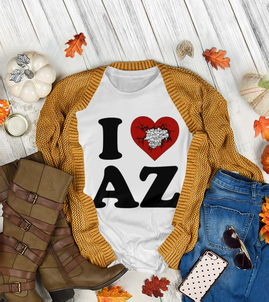 I Heart AZ Skull Filled Red Heart T-Shirt