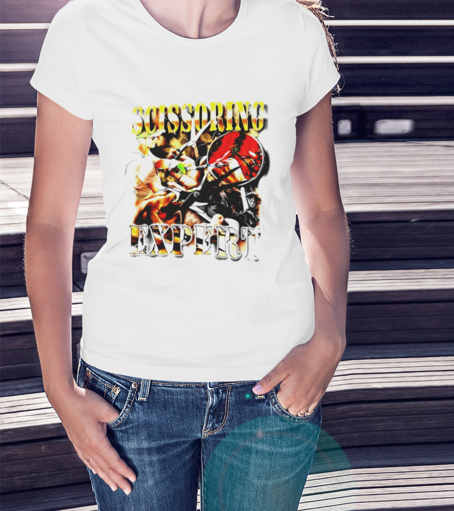 Scissoring Expert Vibrant Scissors Holding T-Shirt