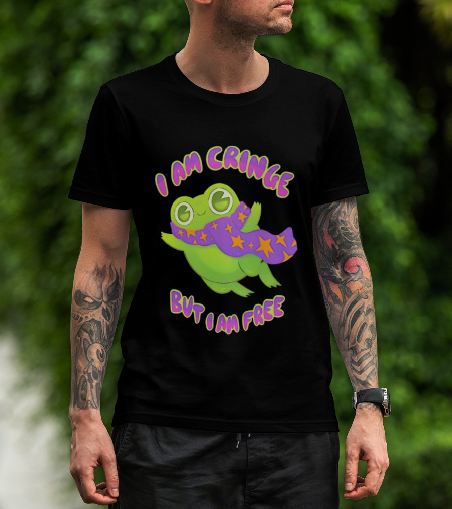 I Am Cringe But I Am Free Frog With Purple Starry Scarf T-Shirt