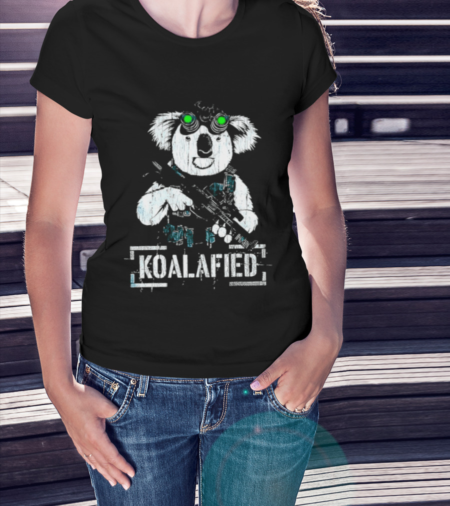 Koalafied Funny Koala With Gun And Green Goggles T-Shirt