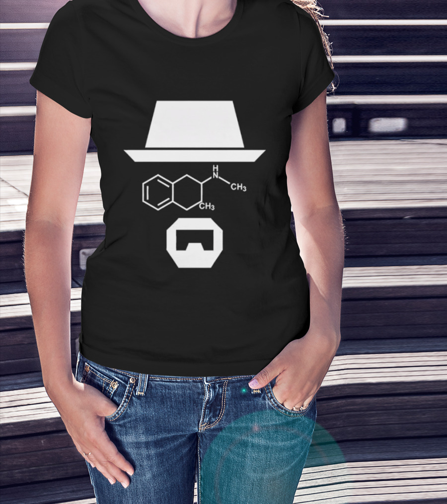 Heisenberg Hat And Methamphetamine Molecule Chemistry Breaking Bad T-Shirt