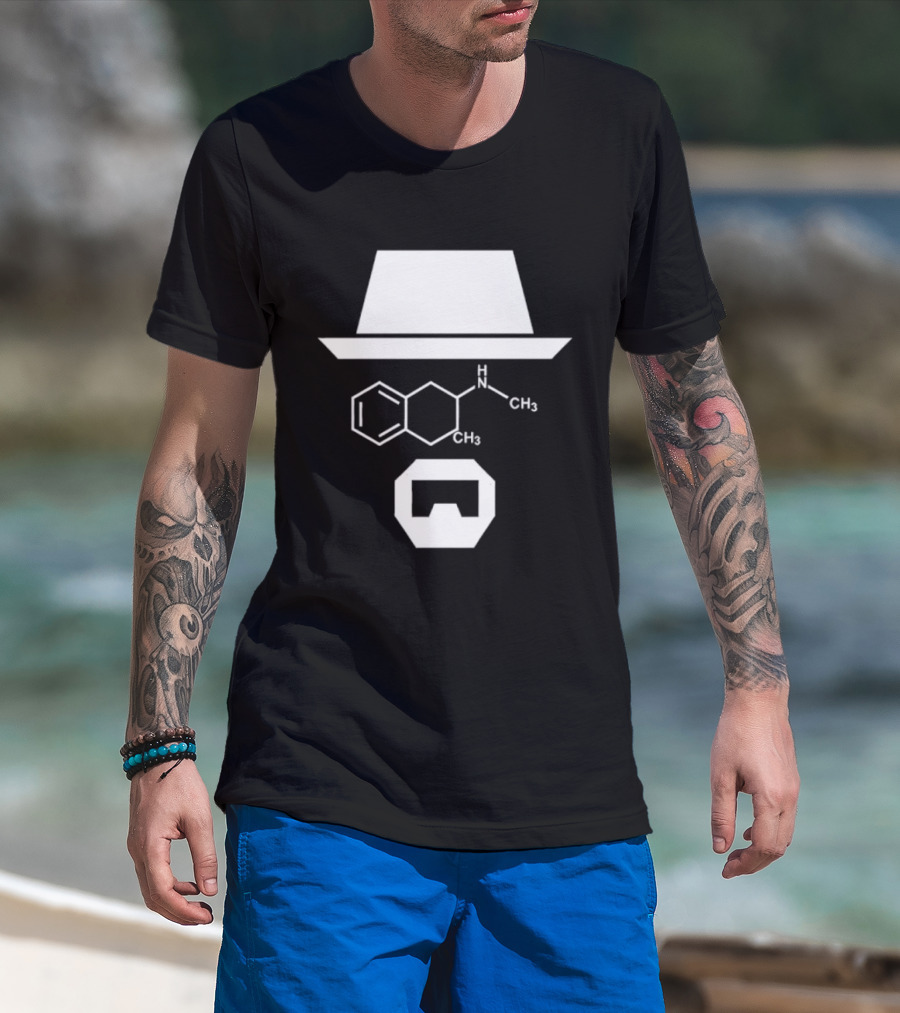 Heisenberg Hat And Methamphetamine Molecule Chemistry Breaking Bad T-Shirt