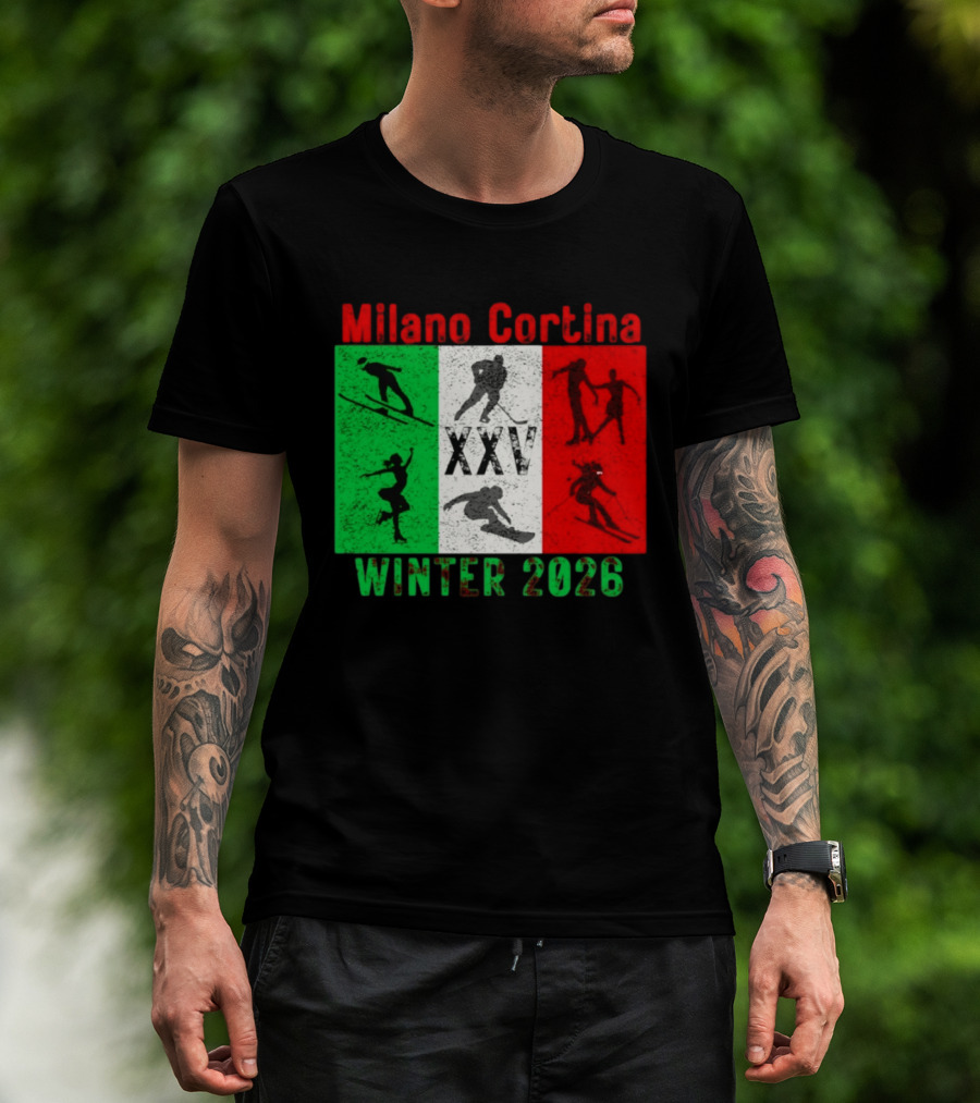 Milano Cortina Winter 2026 Italy Flag XXV Skiing Skating Snowboarding T-Shirt